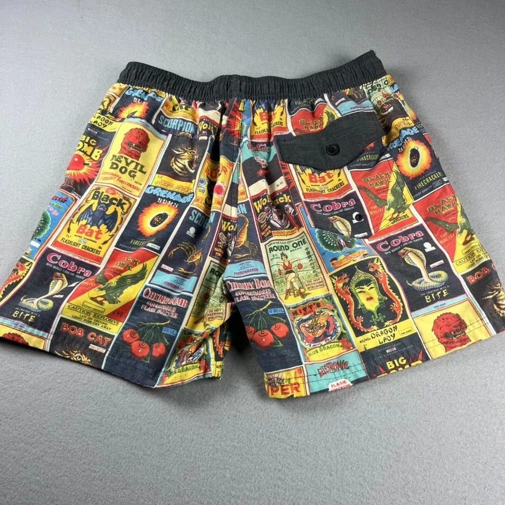 Lost Enterprises Mens Firecracker Label Print Board Shorts Multicolor Size M